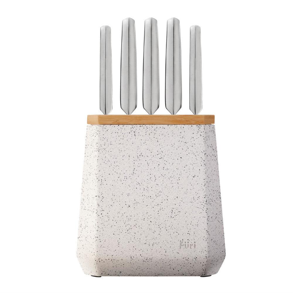 Furi Pro Stone Knife Block Set of 6 Black and White Terrazzo