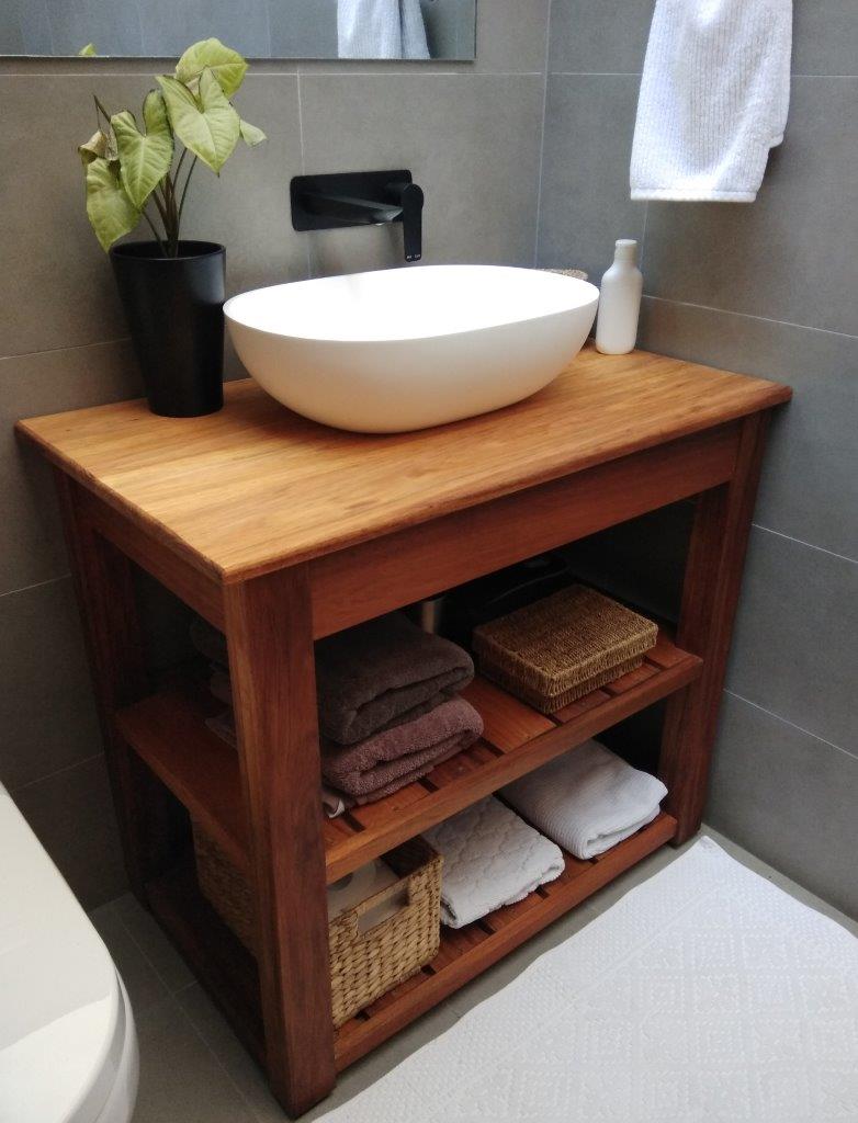 Bathroom Natural Timber Shelved Cabinet
