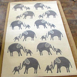 Elephant Print Organic Wool Hand Tufted Carpet Blue 180 x 240cm