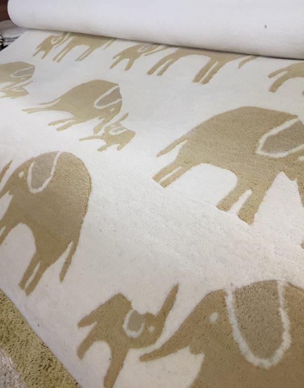 Elephant Print Organic Wool Hand Tufted Carpet Yellow